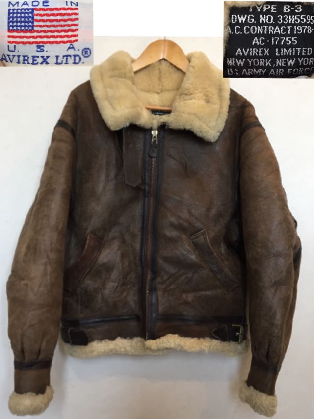 USA製 AVIREX アヴィレックス 羊革 TYPE B-3 ムートンフライトジャケット40☆シープスキン ラムレザー ミリタリー ビンテージ 裏ボア