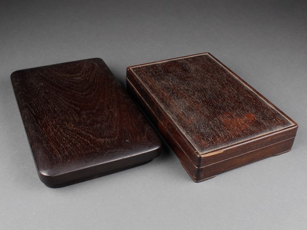 宇】書道具 時代唐木造 硯箱 二点 KD452