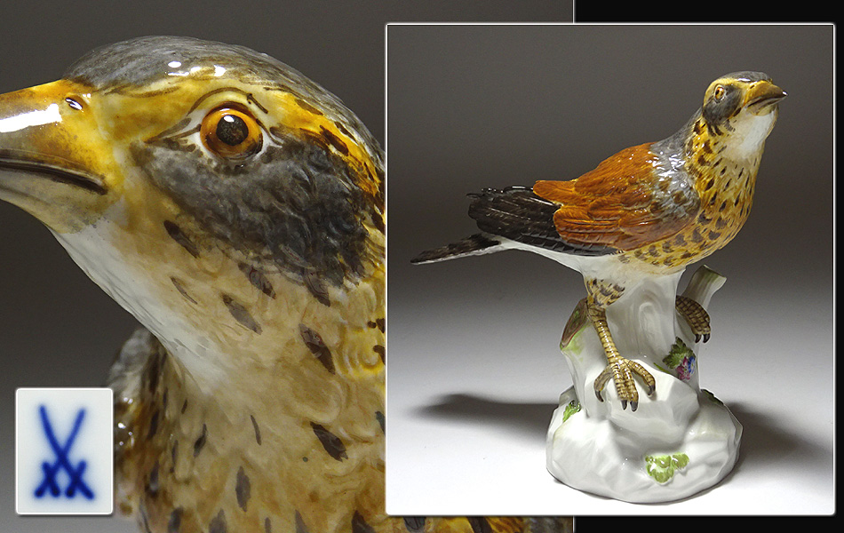 ∇花∇ドイツ「Meissen(マイセン)」ハンドペイント 鳥フィギュリン『ツグミ』