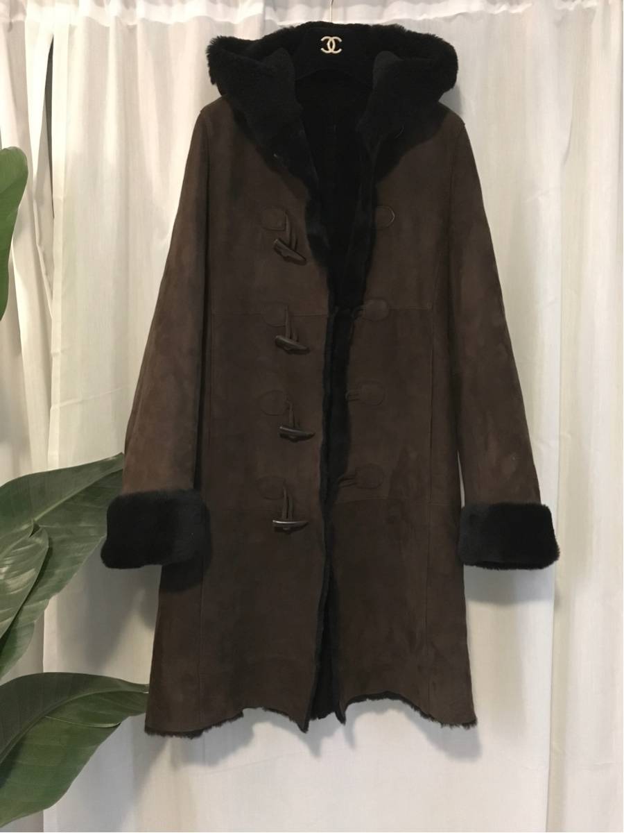 茶×黒■本革ムートン■ダッフルコート（152）