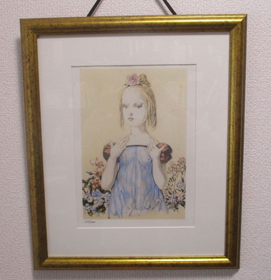 藤田嗣治 『花と少女 223/600』販売証明書付き 版画