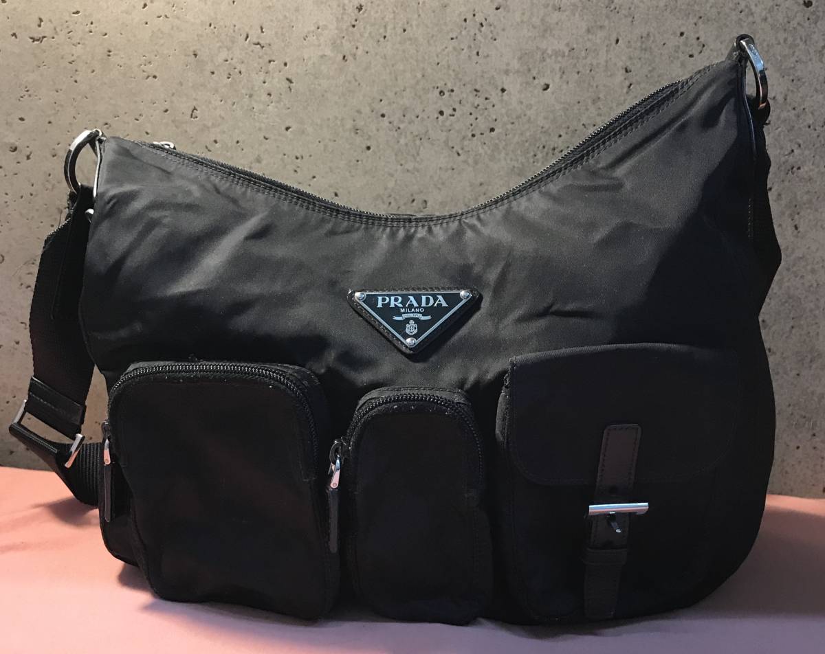 PRADA プラダ ナイロン ショルダーバッグ 鞄 ブラック 保存袋付 17-12 