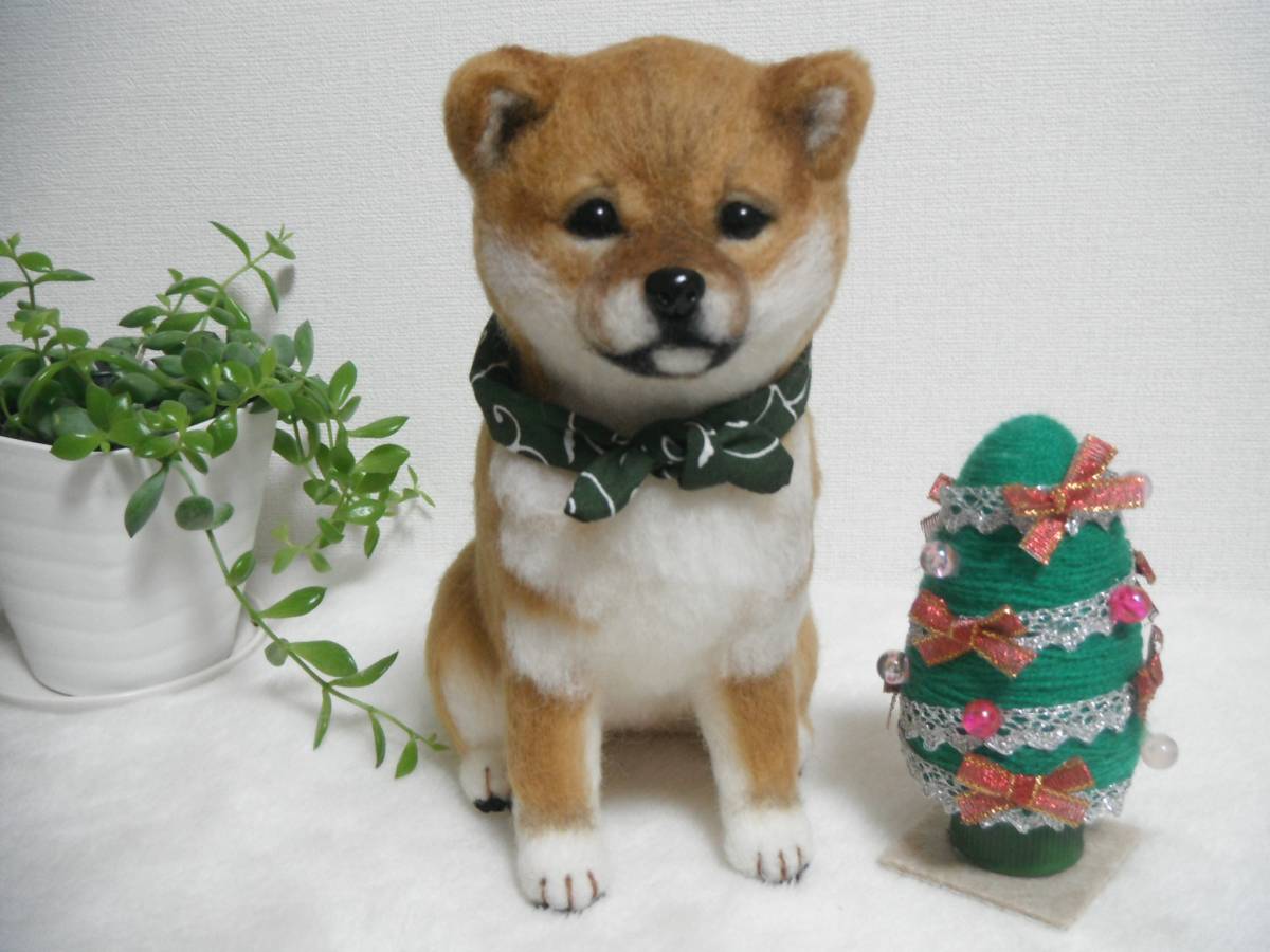 羊毛フェルト 柴犬 ハンドメイド 座布団つき 羊毛フェルト 柴犬 【公式