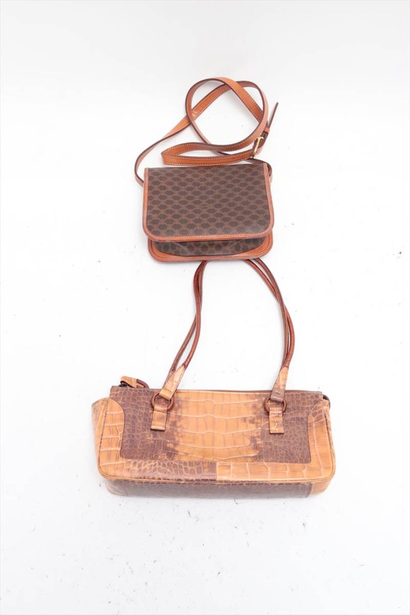 ジャンク　セリーヌ 　CELINE　マカダム柄　エマニュエル ウンガロ　UNGARO　ショルダーバッグ　2点セット　茶　レザー