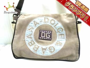 ドルチェアンドガッバーナ DOLCE&GABBANA バッグ ショルダーバッグ キャンバス×スエード グレーベージュ×ライトブルー×ダークブラウン