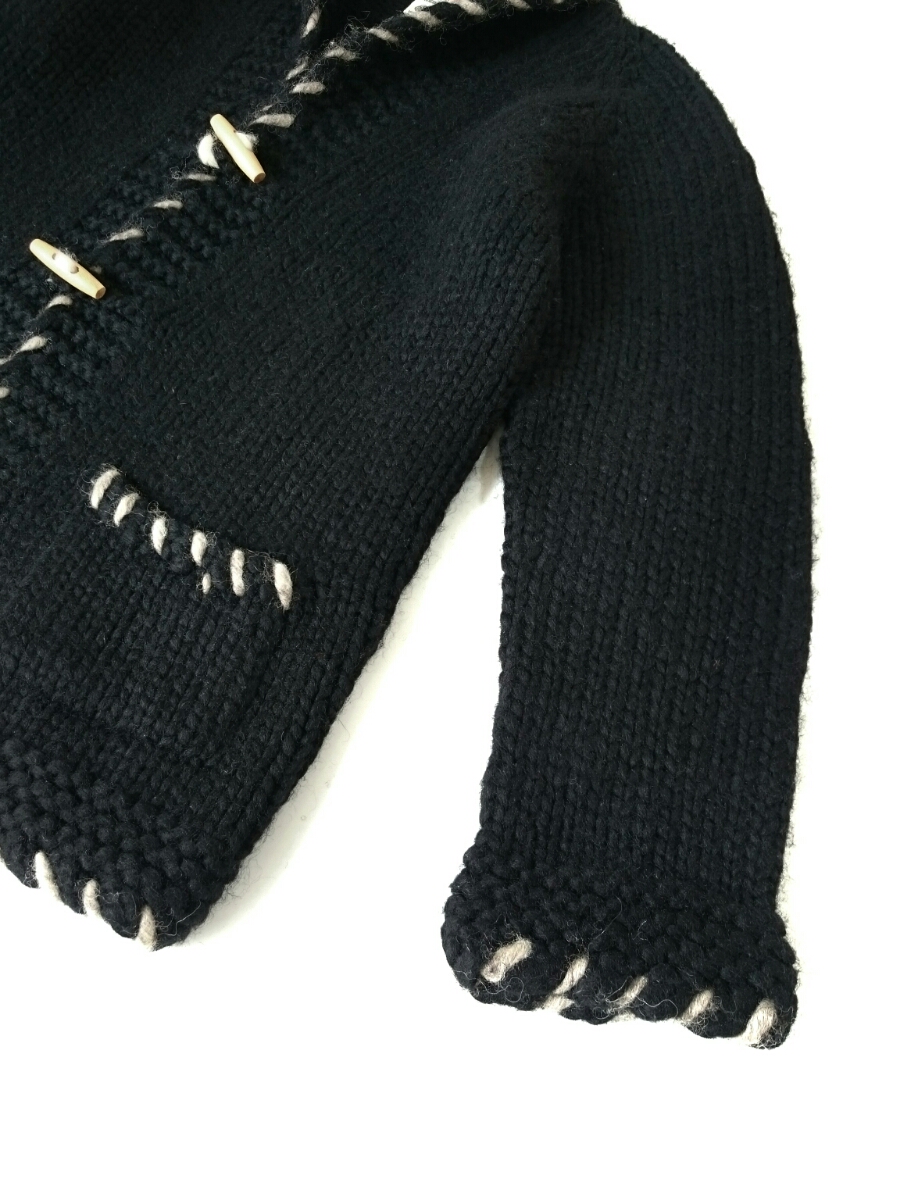 カナダ製 珍品 INTRACAN ENTERPRISES LTD. ハンドメイド カウチン カーディガン ブラック 無地 L相当