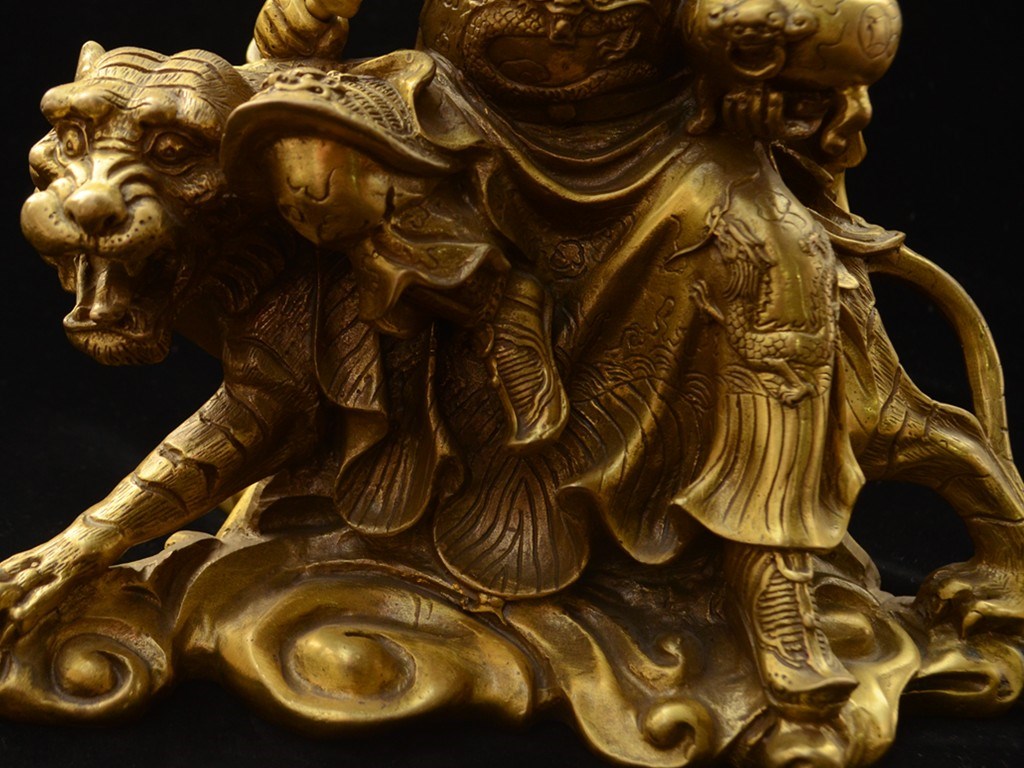 開運七福神 新年おまけ付き ☆家族伝承☆ 古銅製 中国門神 財神像 闢邪