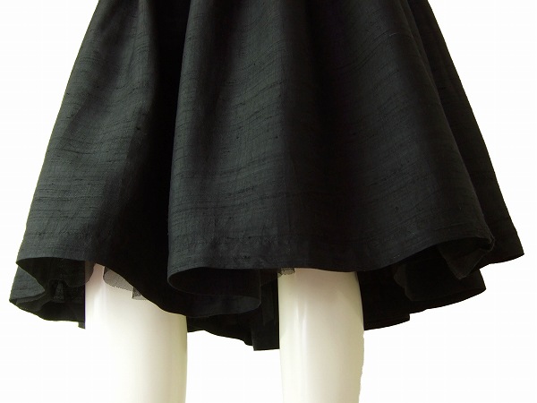 A美品/IRIE/イリエ/黒/絹シルク100％/ふんわりシルエット♪/美揺れ大人スカート/L(11号/40号相当)春夏秋/レディース