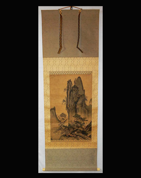 掛け軸】○【伝】雪舟等楊○四季山水図○掛軸○掛け軸○日本