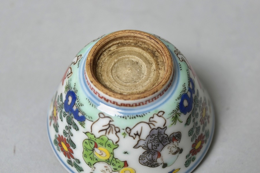 在庫有り・即納 【趣楽】 煎茶道具 時代 色絵唐子図煎茶碗五客 I361