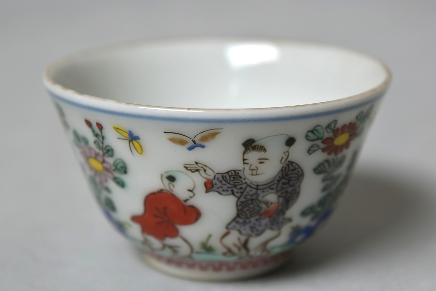 色絵 煎茶碗 唐子図 陶磁器 煎茶道具 在庫有り・即納 【趣楽】 煎茶道具 時代 色絵唐子図煎茶碗五客 I361