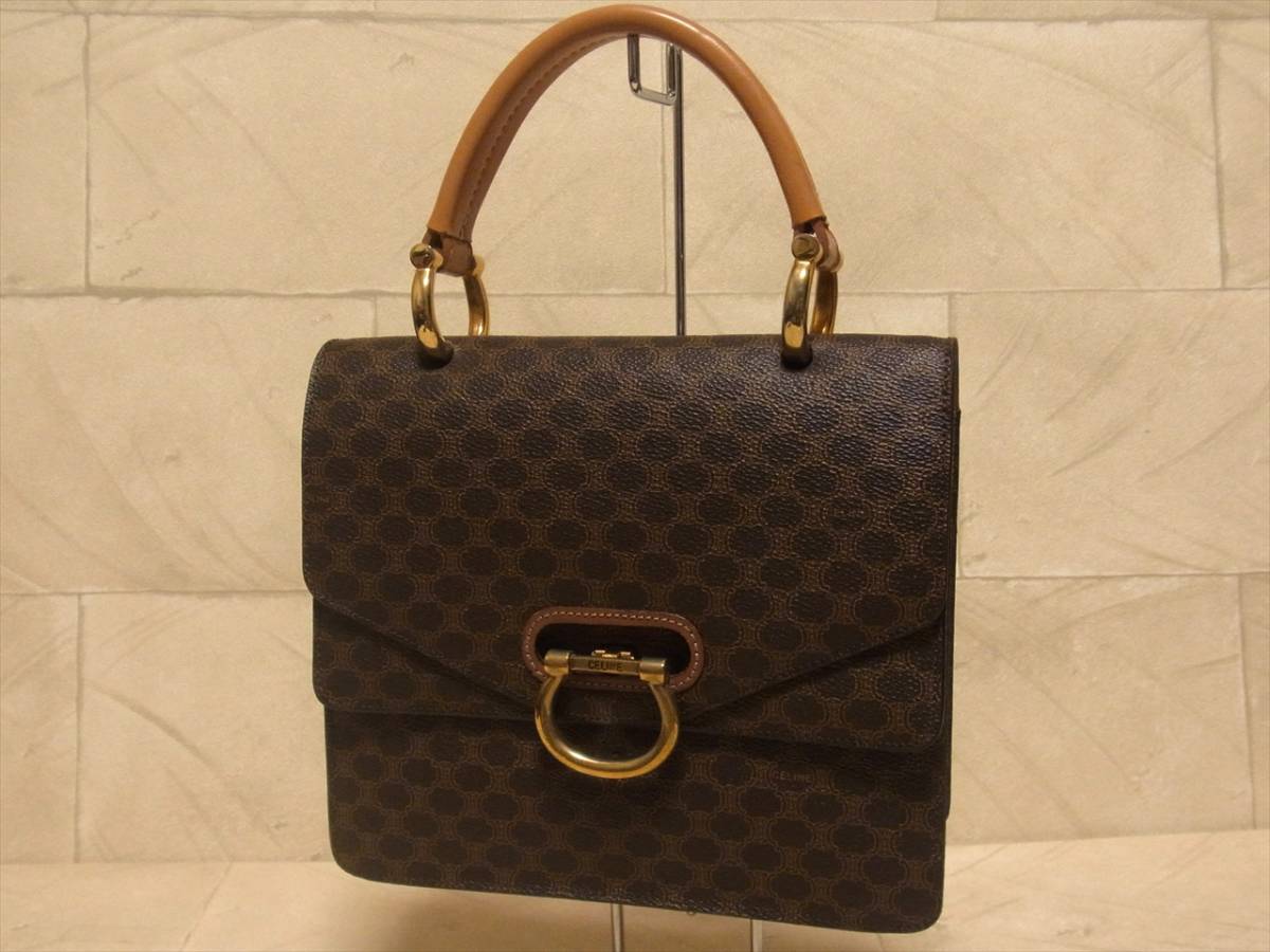ヴィンテージ☆CELINE セリーヌ Wフラップ マカダム ロゴ 金具 レザー 