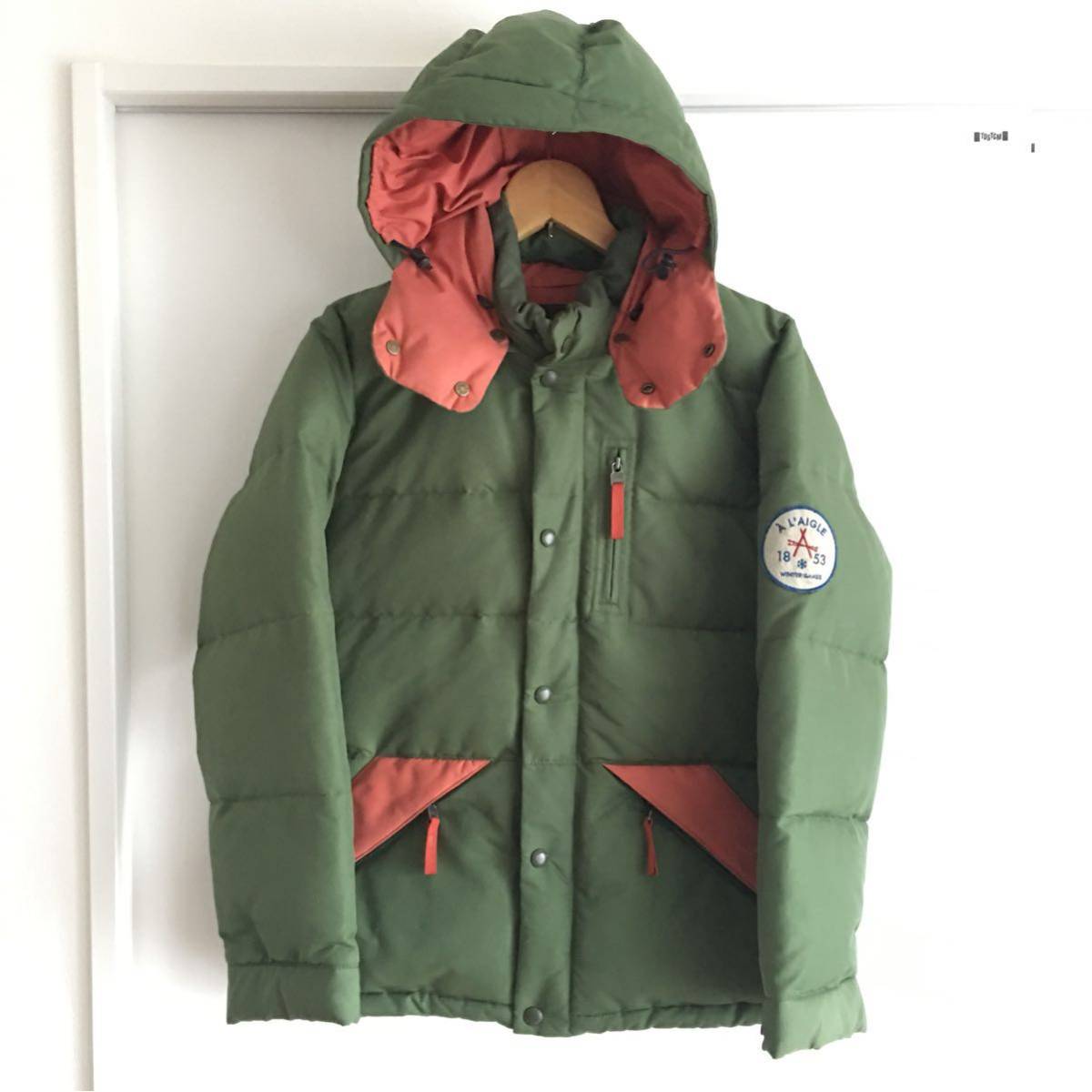 ☆AIGLE エーグル ダウン ジャケット フード パーカー ワッペン 透湿 