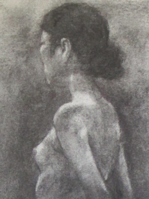 ◇裸婦木炭デッサン◇◇木炭紙◇額無◇リアリズム◇(鉛筆画、木炭画