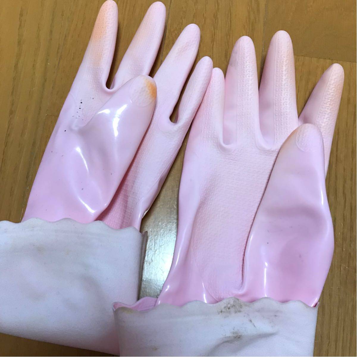 ビルパール ゴム手袋 厚手 裏起毛 ピンク Mサイズ 女性 中古(掃除用品