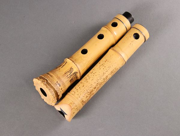 R276. 和楽器 菅井竹治監修 琴古流 三寸管 竹尺八 銀三線 内黒塗 全長 