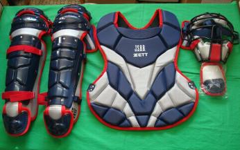 ゼット 一般軟式用 キャッチャー防具4点セット ネイビー×レッド BL338 