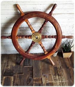 大きな船の舵 操舵 アンティーク 大型木製ラット 船舶用ハンドル