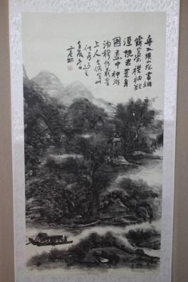 中国美術 掛軸 ／ 水墨山水図・黄賓虹作 紙本工芸画 ／ ☆掛軸☆大