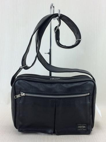 PORTER◇ショルダーバッグ/レザー/BLK/無地 ,PORTER◇ショルダーバッグ