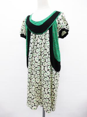 TSUMORICHISATO ツモリチサト 【美品】 ワンピース チュニック 花柄 レトロ ミニ 半袖 ホワイト グリーン ブラック 白 緑 黒 良品 tsumori chisato ツモリチサト ニコアンド コラボ コーヒードット