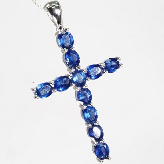 1スタ♪】 天然石 ブルー・サファイア クロス ネックレス [4.00ct 