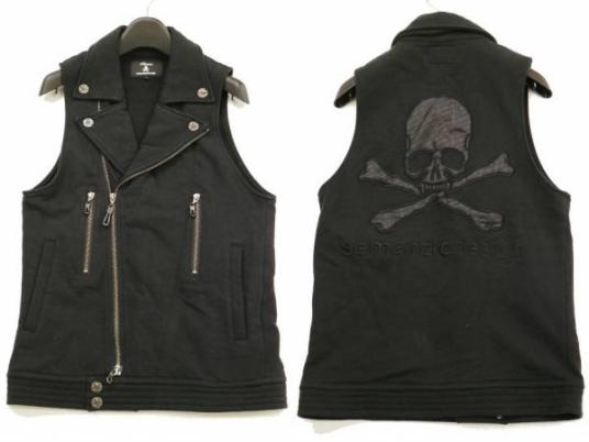 Roen ロエン × セマンティックデザイン スカル★ 刺繍 スウェット ダブルライダース ベスト Sz.M　メンズ 黒　c43tb113