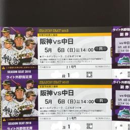 甲子園5/6阪神vs中日☆ライト年間席ペア☆通路近☆雨保証