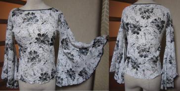 01TPAハンドメイド～モノトーン薔薇プリントたっぷりフレア袖TP