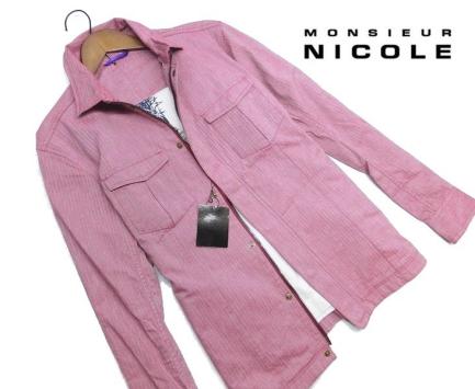 D154新品▼春物 ニコル シャツブルゾン スプリングブルゾン MONSIEUR NICOLE 衿カフス裏フラワープリント 衿ワイヤー ムッシュニコル M