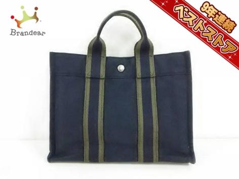 エルメス HERMES バッグ トートバッグ キャンバス ダークネイビー×カーキ フールトゥトートPM