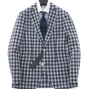RING JACKET HILTON 春夏 伊製Marzotto社HAVANA生地ウールシアサッカージャケットL紺白★J40223 JACKET公式 HILTON × RING JACKET ヒルトン × リングヂャケット 秋冬★ ウール ツイード チェック ジャケット Sz.M　メンズ　I4T03027_9#N