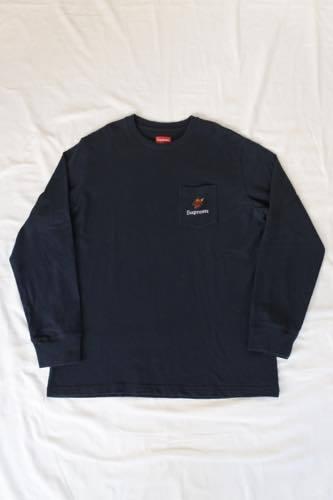 100円 スタート SUPREME 2016fw ロングスリーブ コットン Sacred Heart L/S Pocket Tee size L Navy ネイビー 紺 ポケTee ポケットTシャツ
