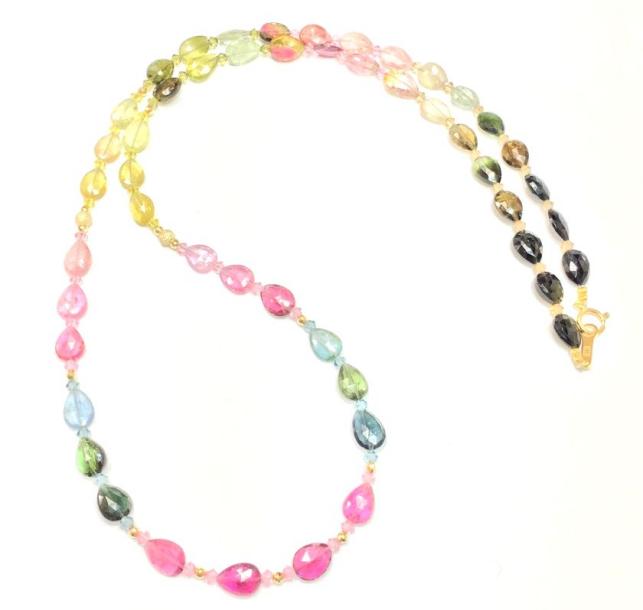 希少】宝石質5Aマルチトルマリンカット65cmロングネックレス K18 