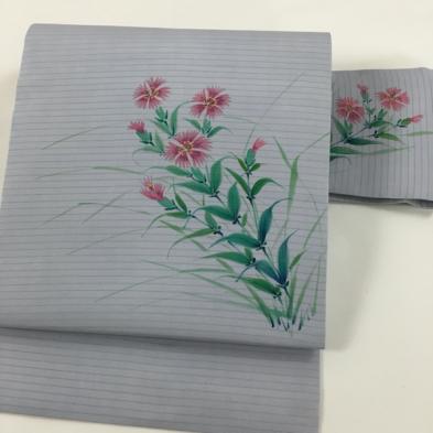 着物さと 夏物 夏帯 絽 正絹 名古屋帯 夏着物 薄物 撫子 薄灰 灰 鼠