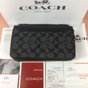 低価，定番人気 COACH コーチ F93240BK 開閉ファスナー長財布 レザー セカンドバッグ ダブルジップ チャコール ブラック(長財布（小銭入れあり）)｜売買されたオークション情報、yahooの商品情報をアーカイブ公 長財布（小銭入れあり）