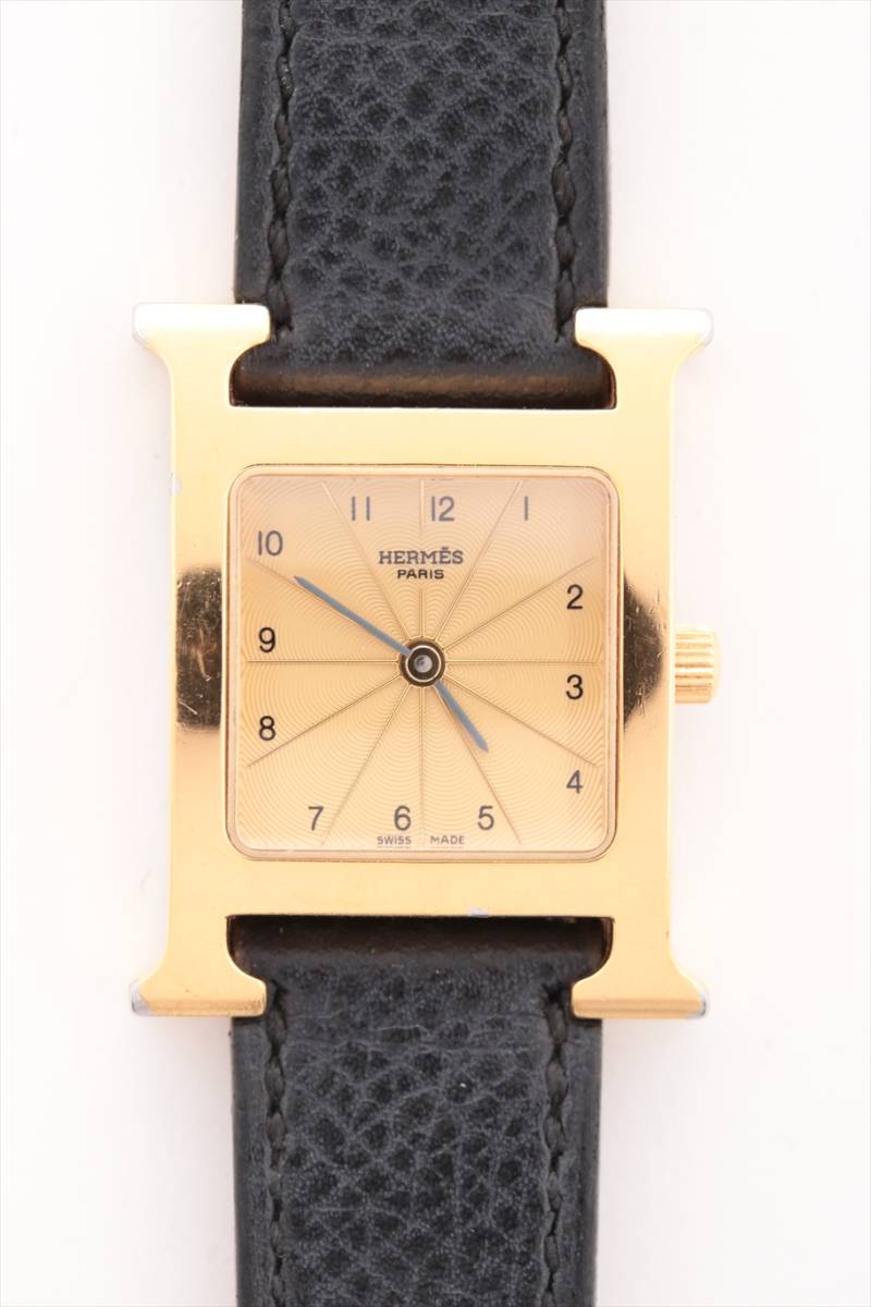 【1円～スタート】エルメス　HERMES Hウォッチ　　シャンパンギョーシェ文字盤　レディース腕時計