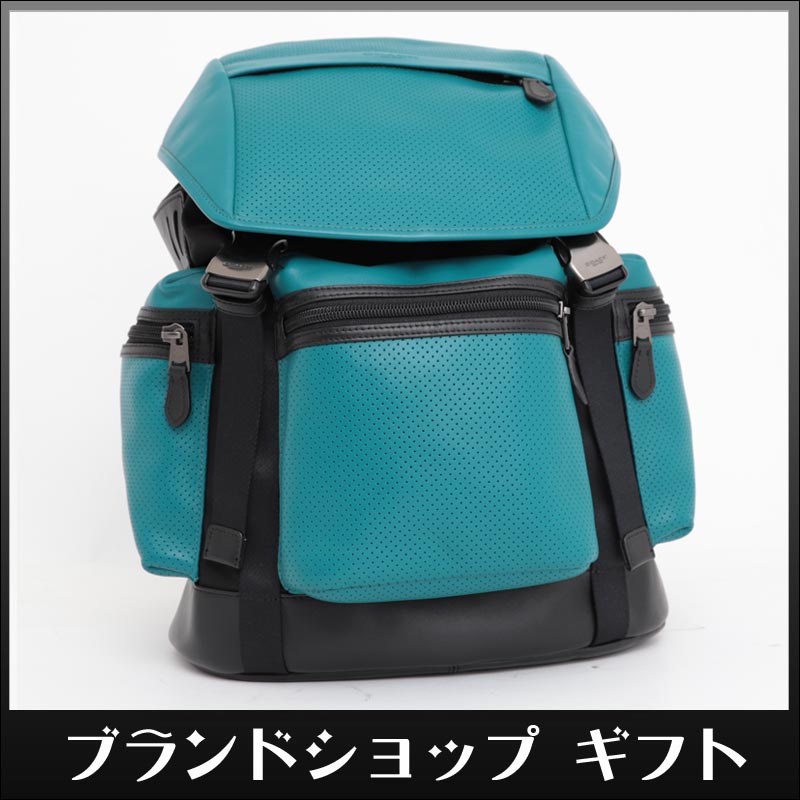1円 新品 極美品 COACH コーチ リュックサック 定価10万 シーグリーン ナイロン レザー メンズ バックパック デイバッグ 旅行鞄 a.6
