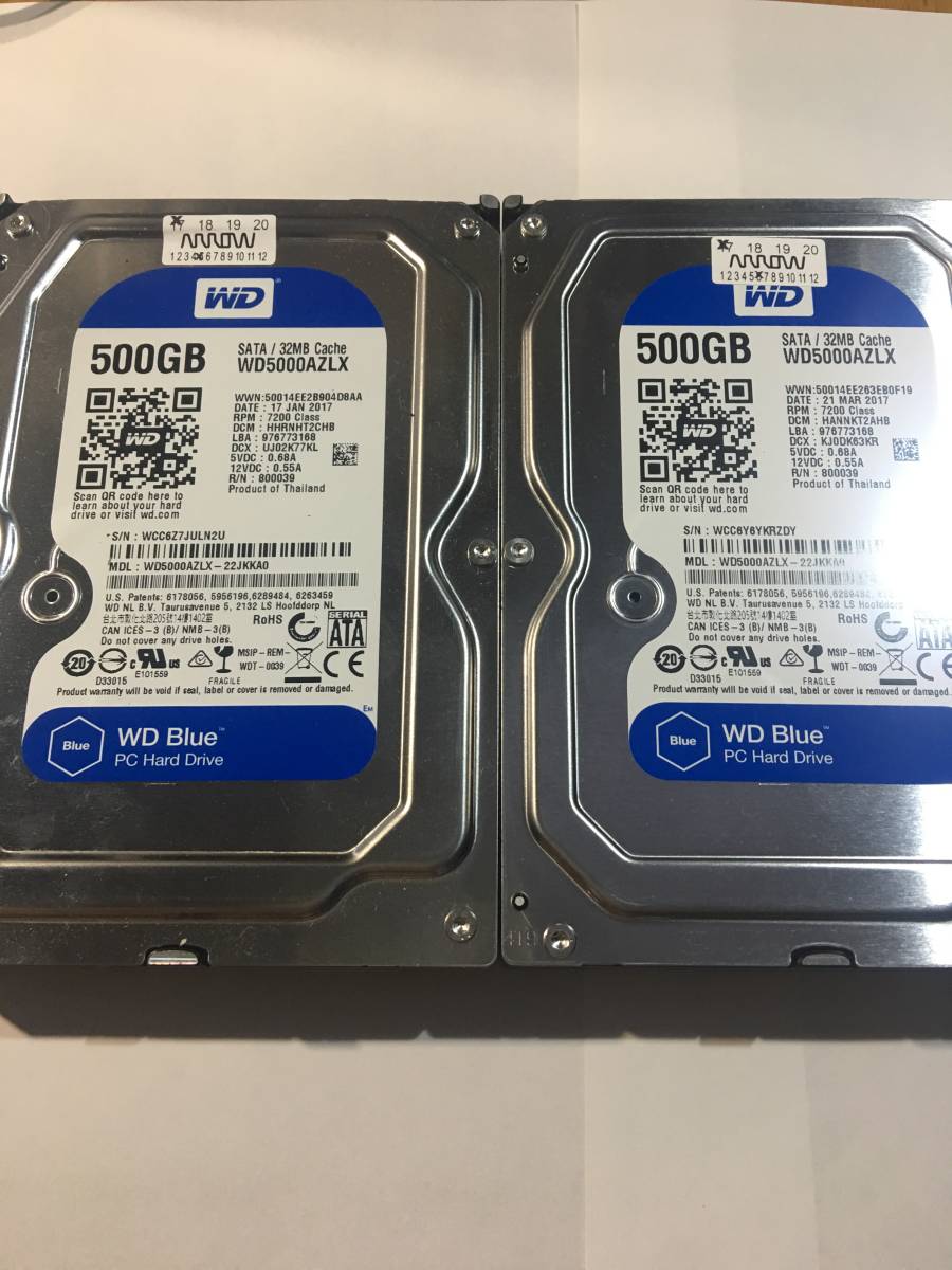 新品Western Digital（WD）Blue HDD 500Gbx2個 1TB　即決