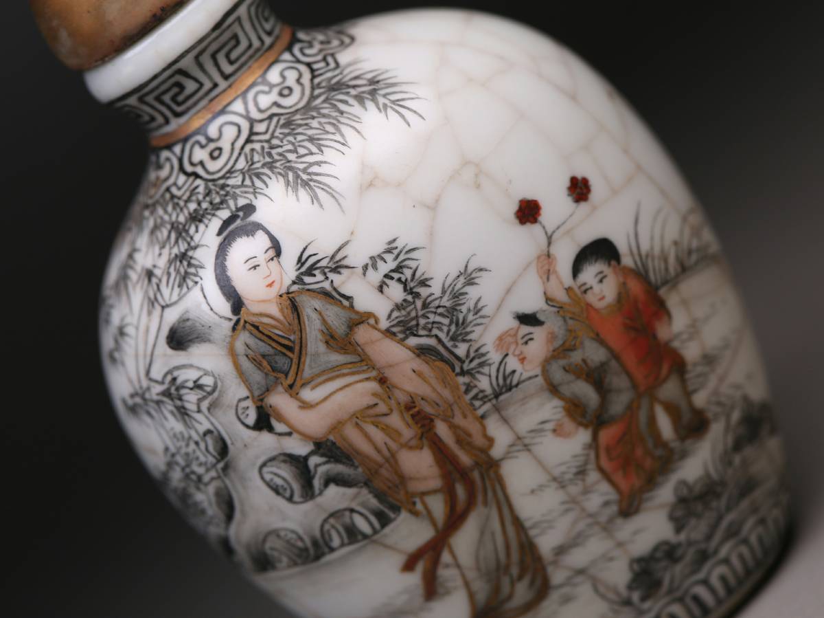 陶器 1707B10014中国 薬壷 清 鼻煙壺 『八仙人物』鼻煙壷 時代唐物 - 唐