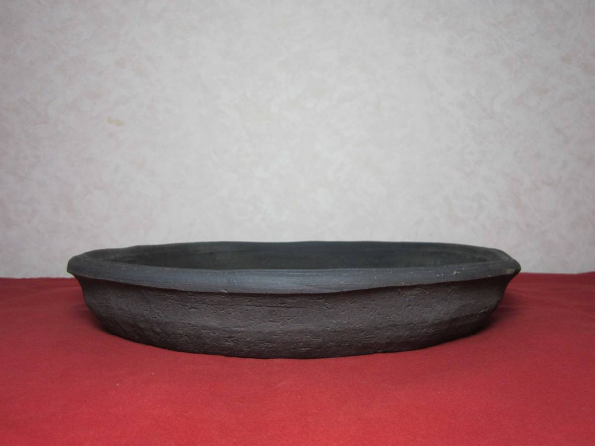 希少 渋い味わい 秀峰 義村陶園 泥焼締南蛮大鉢 幅33.5センチ 時代品
