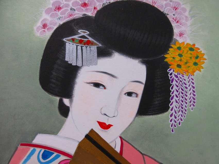 ☆【額装】横田忠之作「舞妓」F6 美人画 日本画 人物画☆F12071