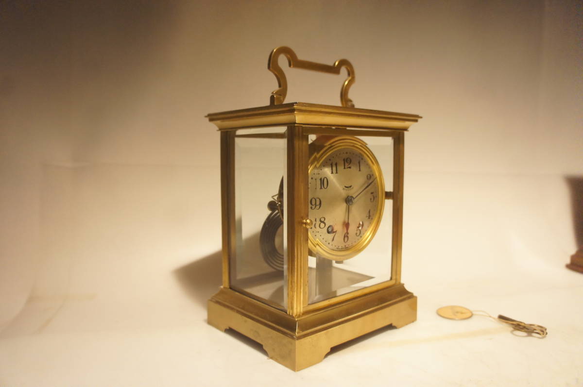 USA製　セス　トーマス　特大　４面面取りクリスタルガラス　　時打ちキャリッジクリック 　テンプ式　手巻き可動品