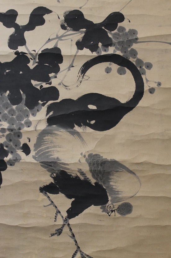 真筆・筋目描き】伊藤若冲「葡萄ニ鶏図」これぞ若冲・若冲墨画の特徴