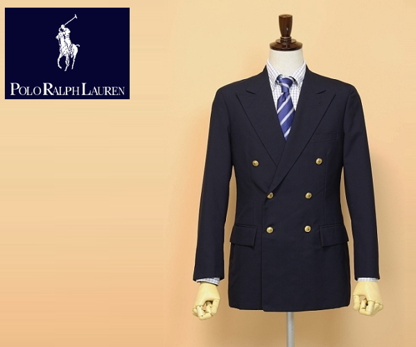 ○POLO Ralph Lauren/ポロ ラルフローレン 金釦 ダブル 紺ブレザー 