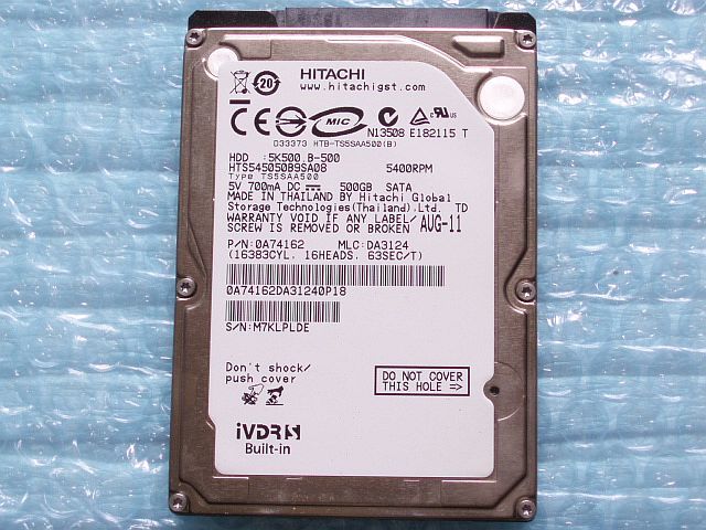 5K500 正常 2.5インチ 内蔵型 500GB iVDR-S HDD Travelstar 5K500.B-500 ...