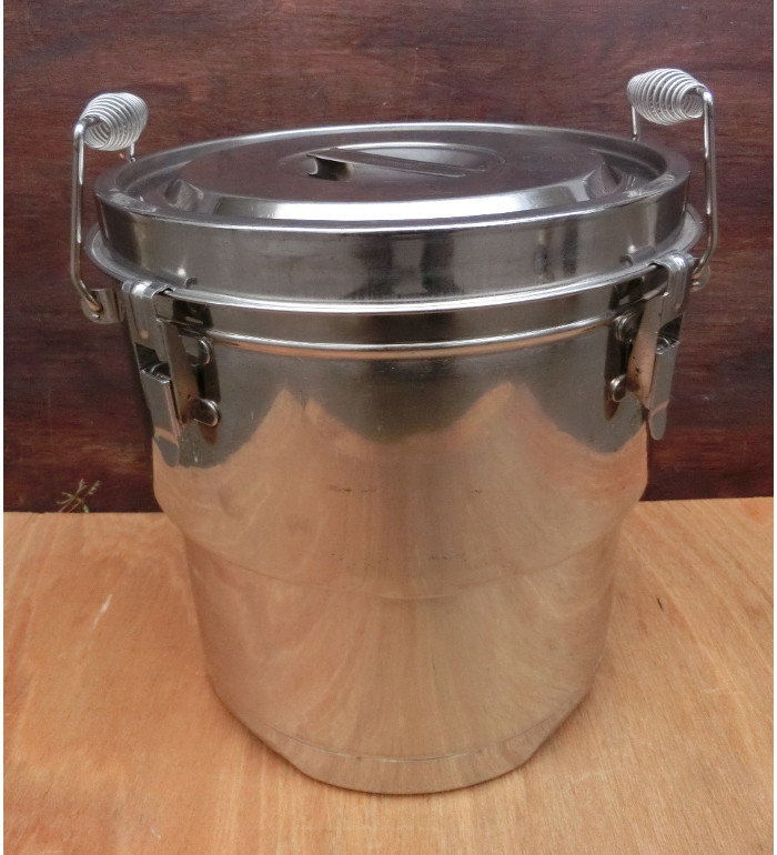 ○給食缶 汁缶 18-8ステンレス 段付二重保温食缶 14L入 仕出し運搬容器