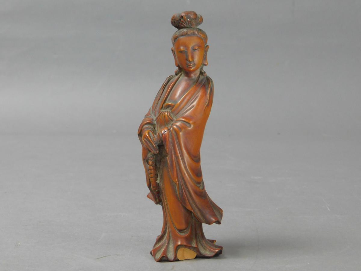 中国仏教美術 古木 細密彫り 仏像 細密彫刻 木彫 聖観音立像 柘植 黄揚木 仏像 佛像 中国古玩g18061012