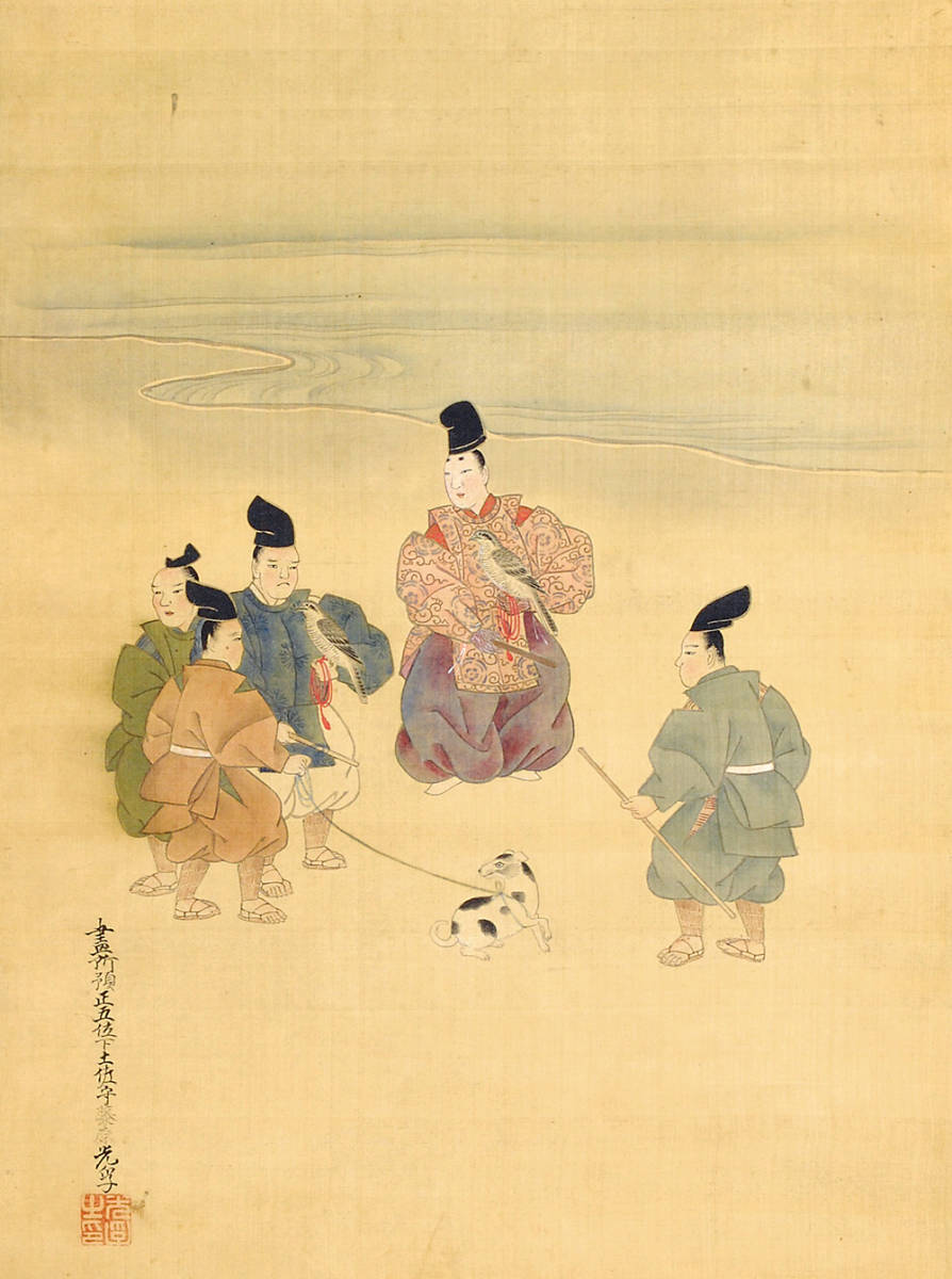 土佐光孚 絹本細画 貴人鷹狩図 江戸時代 肉筆掛軸 古箱 - Yahoo
