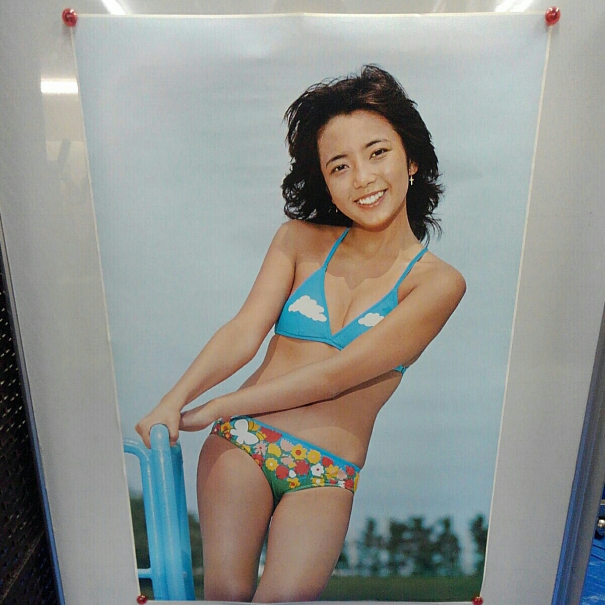 相本久美子 ポスター ① ビキニ 花柄 水色 当時物 昭和レトロ レア